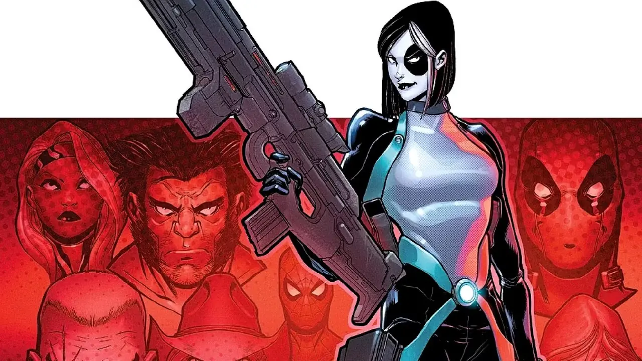 Domino empuña un arma frente a otros miembros de X-Men y X-Force