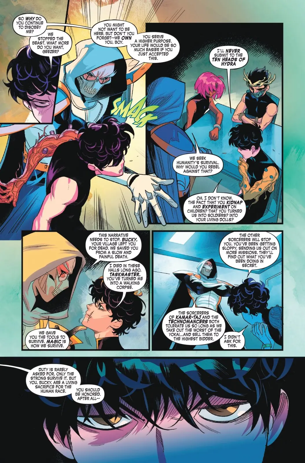 مدير المهام يصفع بوكي بارنز في Marvel Mangaverse Arcane Avengers #1