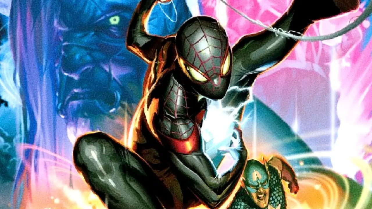 Miles Morales se balance sur la toile dans la couverture d'Ultimate Impact Miles Morales se balance sur la toile dans la couverture d'Ultimate Impact