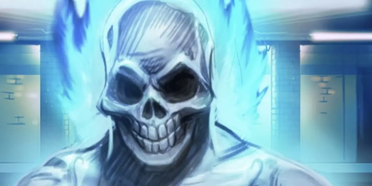 يتوهج Ghost Spider بالطاقة الزرقاء في Marvel Comics. يتوهج Ghost Spider بالطاقة الزرقاء في Marvel Comics.