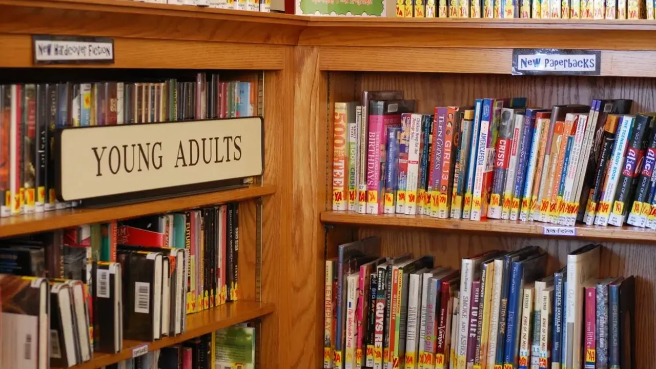 Section jeunes adultes dans une librairie