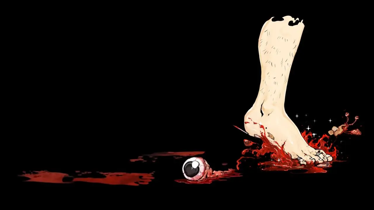 Un pie aplastando algo con sangre saliendo a chorros del sitio web de Dungeon Crawler Carl