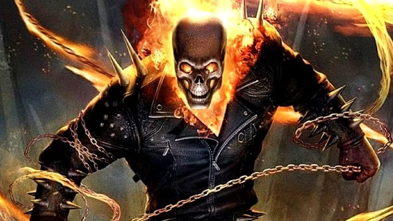 Ghost Rider segura sua corrente caminhando em direção à câmera na capa de Ghost Rider Marvel Tales