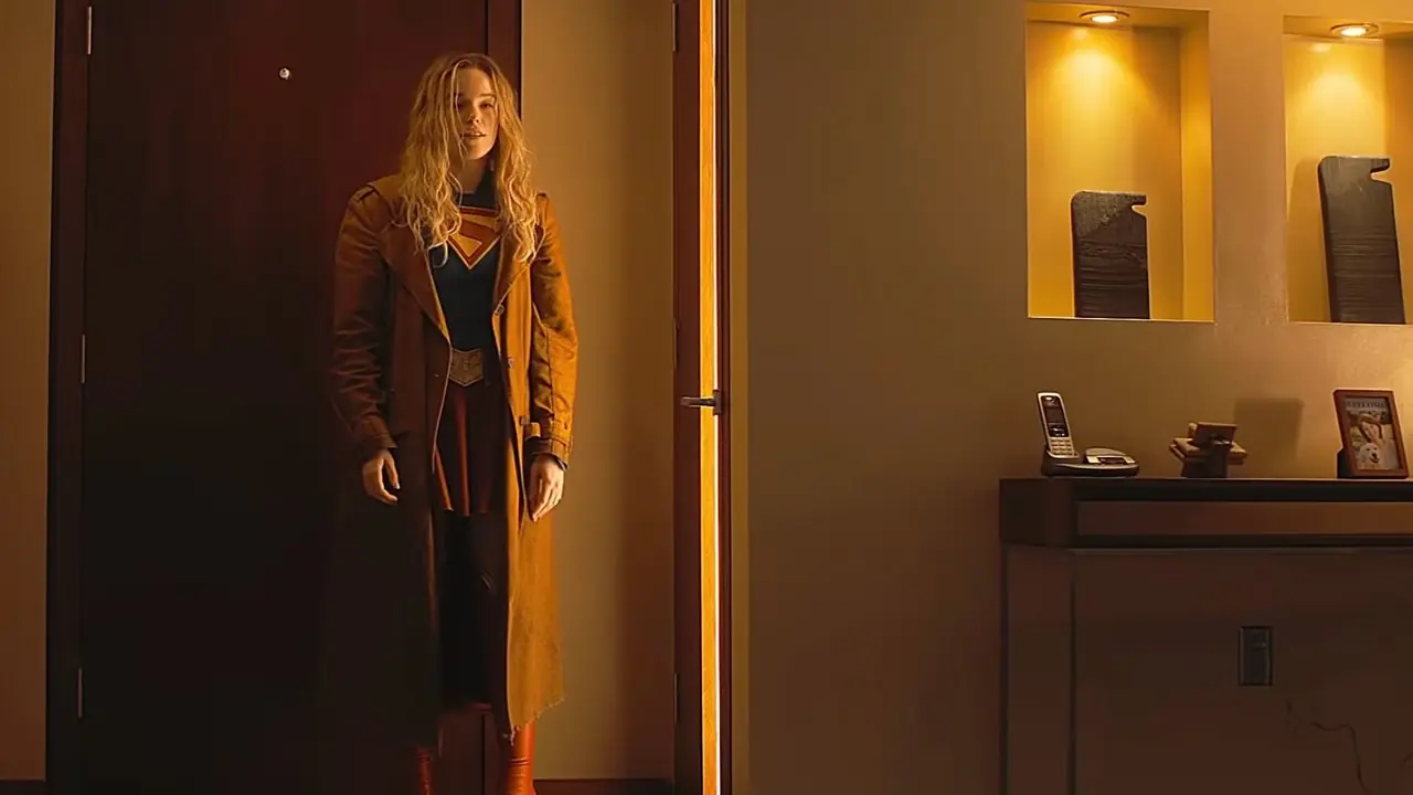 Supergirl entrant dans l'appartement de Clark Kent dans Supergirl.