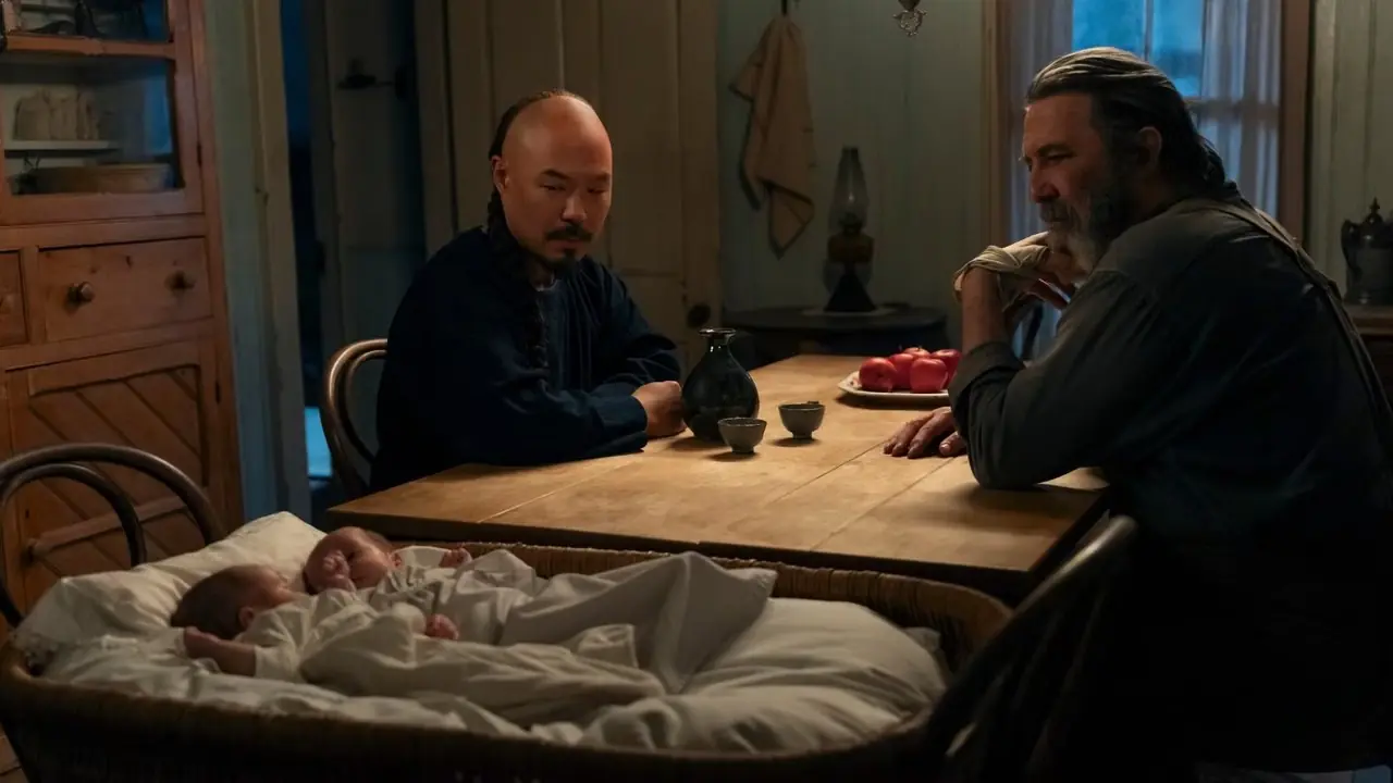 EDEN'İN DOĞU, soldan sağa: Hoon Lee, Ciaran Hinds, 'In the Valley', (Sezon 1, bölüm 103, 1 Ekim 2026'da yayınlandı). fotoğraf: Geoffrey Kısa /