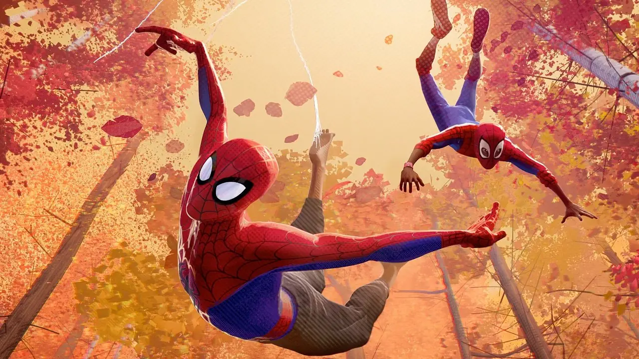 Peter und Miles schwingen in Spider-Man Into the Spider-Verse Peter und Miles schwingen in Spider-Man Into the Spider-Verse