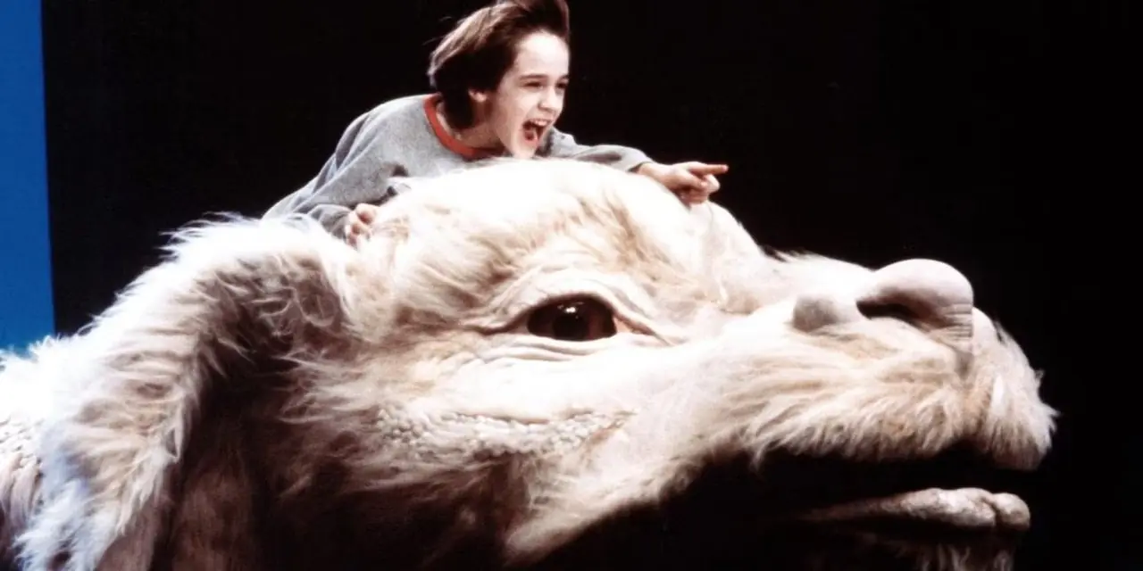 Bastian in sella a Falkor ne La Storia Infinita