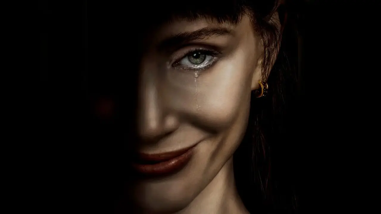 Jessica Chastain com lágrimas nos olhos no pôster da Outra Mamãe (2026) Jessica Chastain com lágrimas nos olhos no pôster da Outra Mamãe (2026)