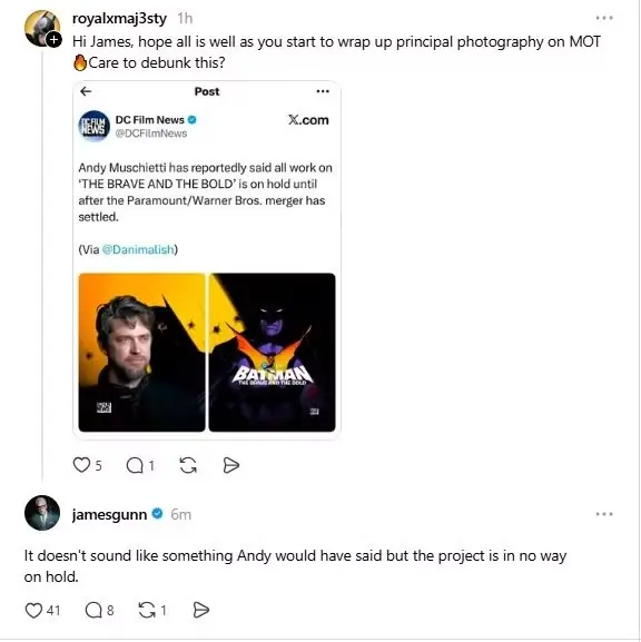 James Gunn desacredita las afirmaciones de Dan Marcus sobre que Batman está en espera