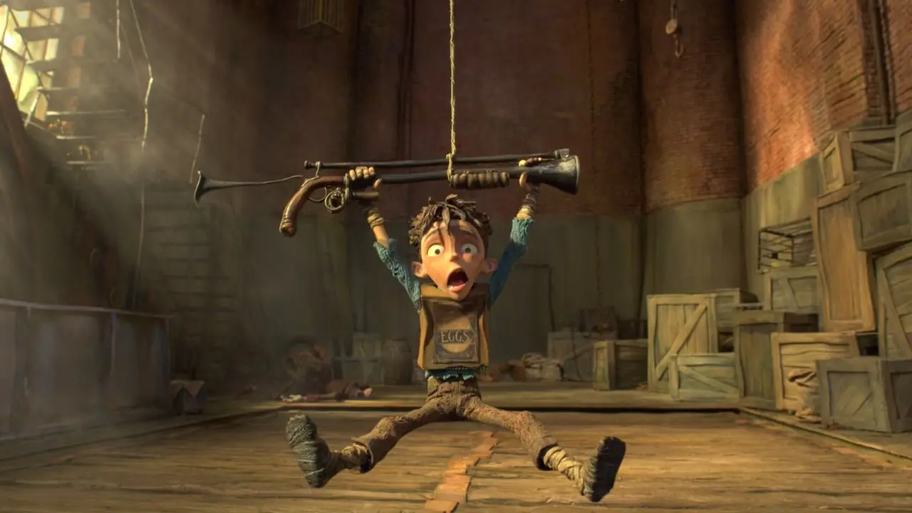 총에 매달린 Boxtrolls 소년