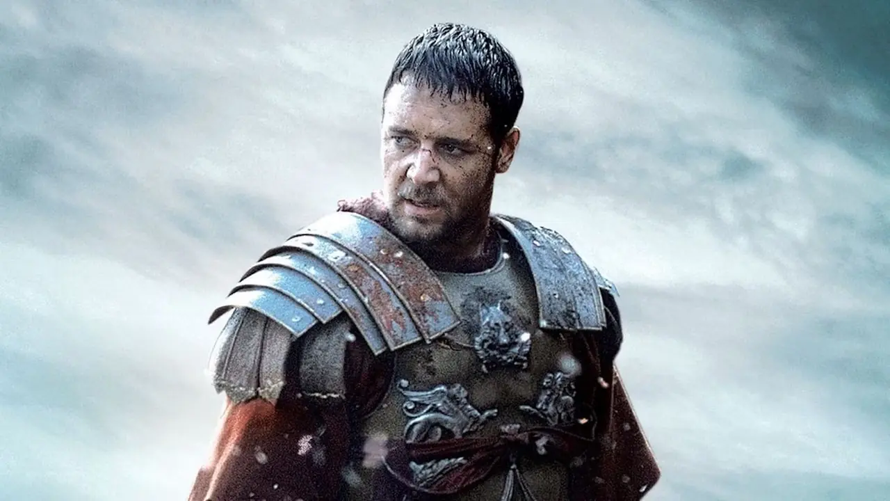 Russell Crowe dans le rôle de Maximus dans Gladiator (2000).