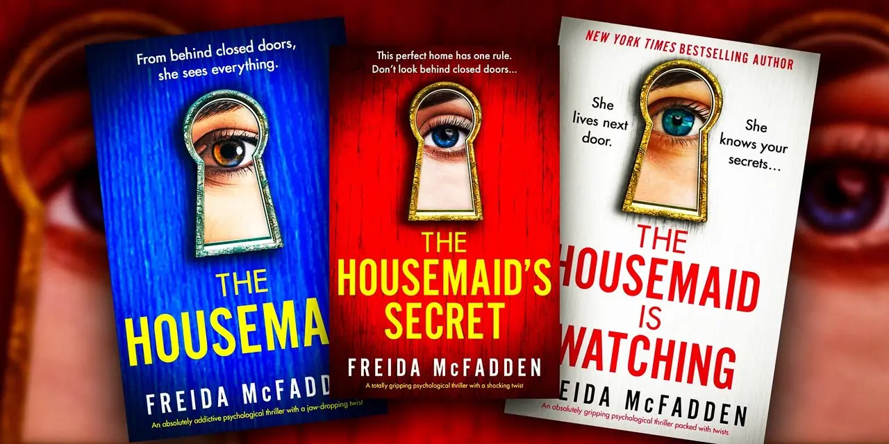 As capas dos livros The Housemaid, The Housemaid's Secret e The Housemaid Is Watching As capas dos livros The Housemaid, The Housemaid's Secret e The Housemaid Is Watching