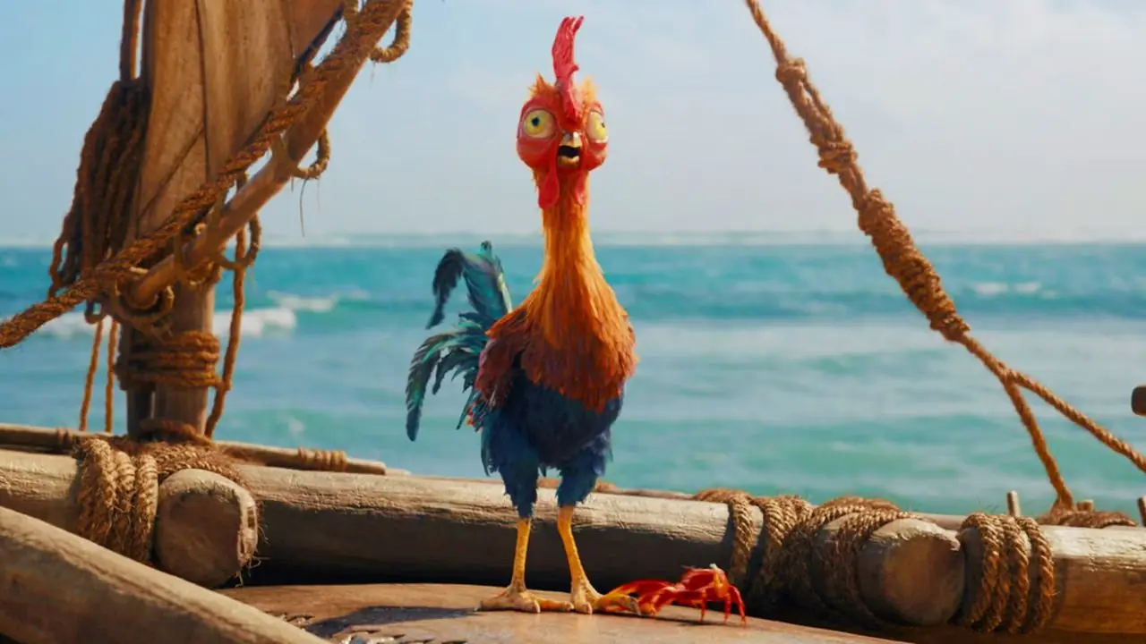 Hei Hei, a galinha olhando para o espaço em Moana 2026