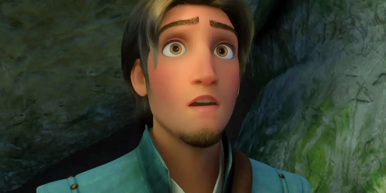 Tangled에서 경외심을 갖고 위쪽을 바라보고 있는 플린 라이더