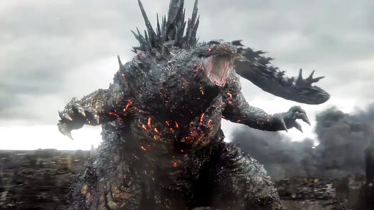 Godzilla rugindo na cidade em Godzilla Minus Zero Godzilla rugindo na cidade em Godzilla Minus Zero