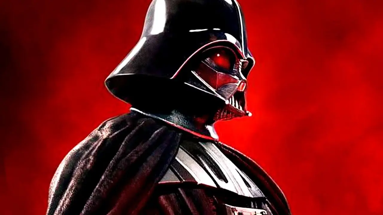 Darth Vader si trova su uno sfondo rosso nell'arte di Star Wars