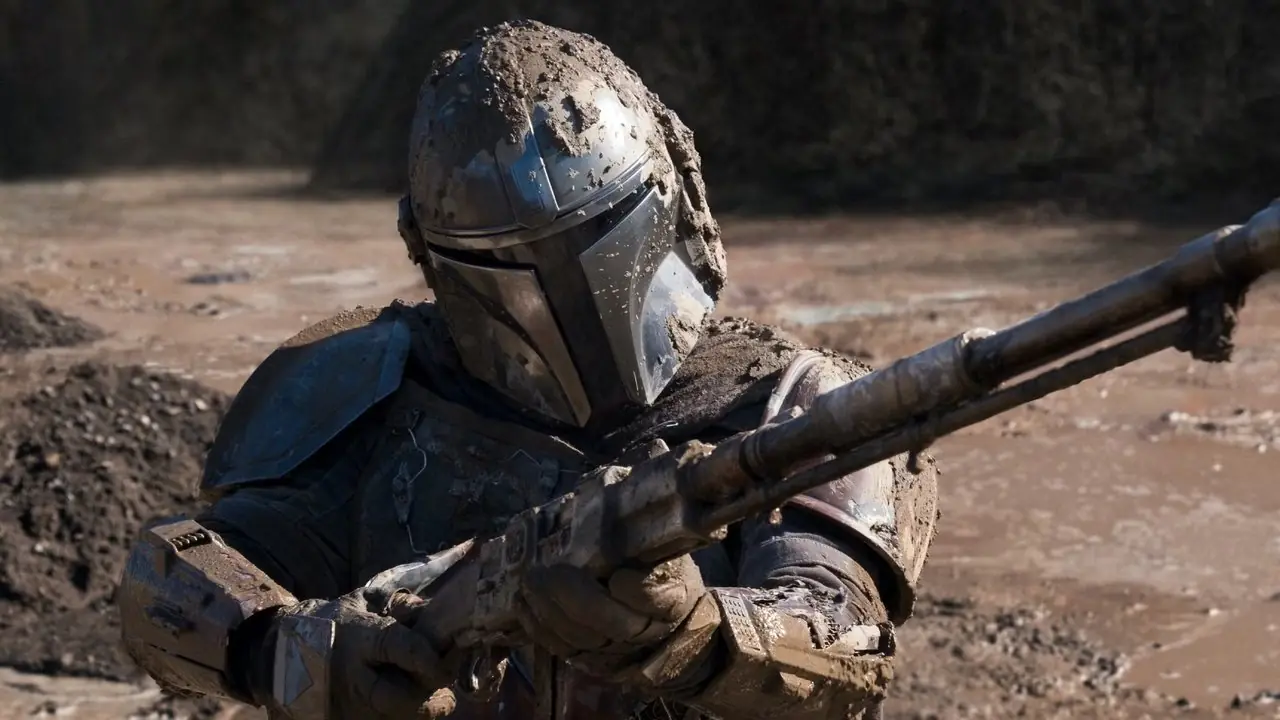 Din Djarin usando su rifle en la temporada 1 de The Mandalorian