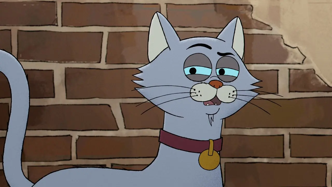يبدو بونس متشككًا أثناء وقوفه أمام جدار من الطوب في Alley Cats