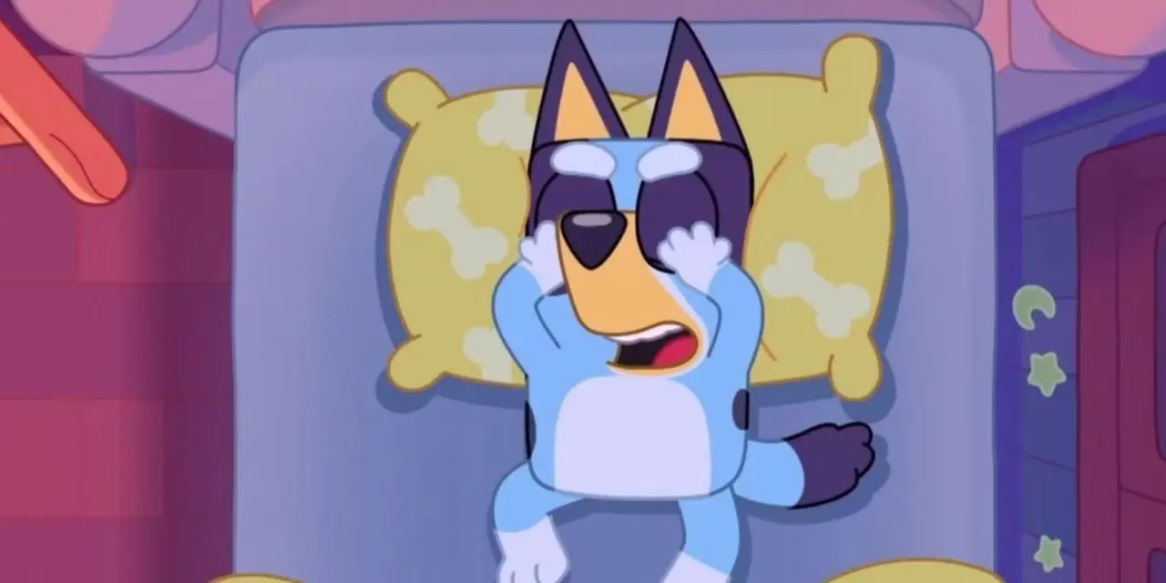 Bluey se cubre los ojos en el episodio Fruit Bat. Bluey se cubre los ojos en el episodio Fruit Bat.