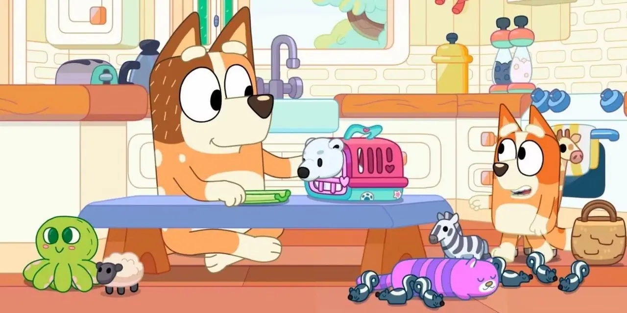 Bingo y su mamá juegan juntas en la cocina en Bluey Bingo y su mamá juegan juntas en la cocina en Bluey