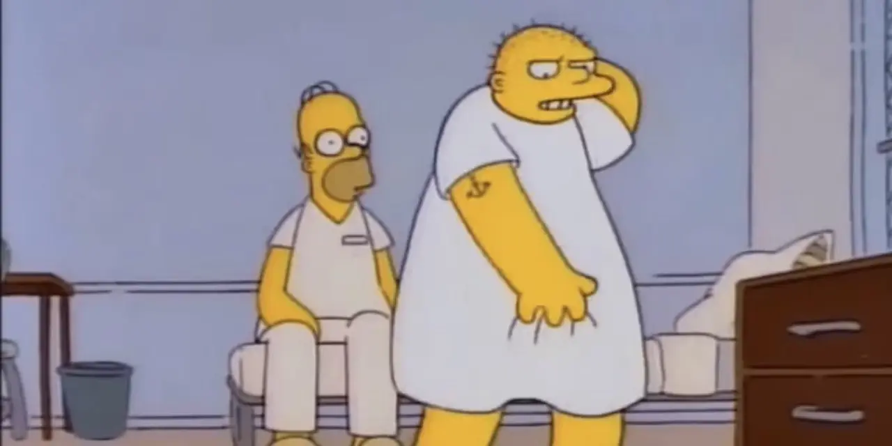 Homer y Leon (Michael Jackson) juntos en la sala de Los Simpson