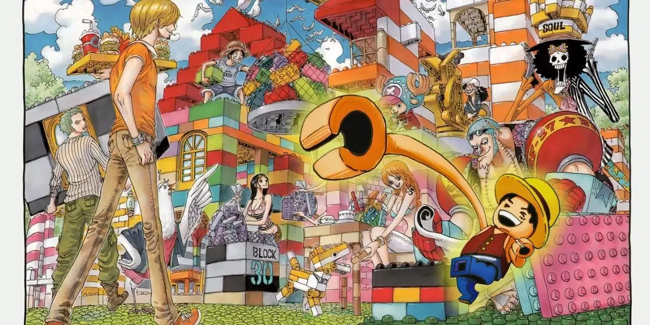 One Piece Манга Глава 622 Показаны Соломенные Шляпы среди Блоков и Лего Луффи