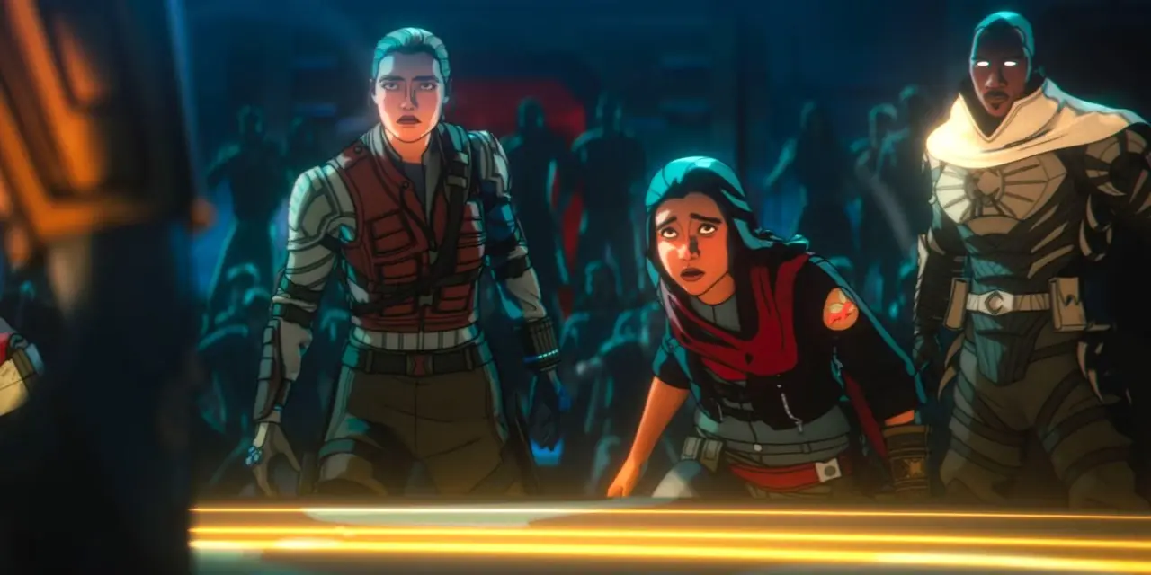 يلينا والسيدة مارفل وبليد نايت يبدون قلقين بشأن شيء ما في Marvel Zombies يلينا والسيدة مارفل وبليد نايت يبدون قلقين بشأن شيء ما في Marvel Zombies