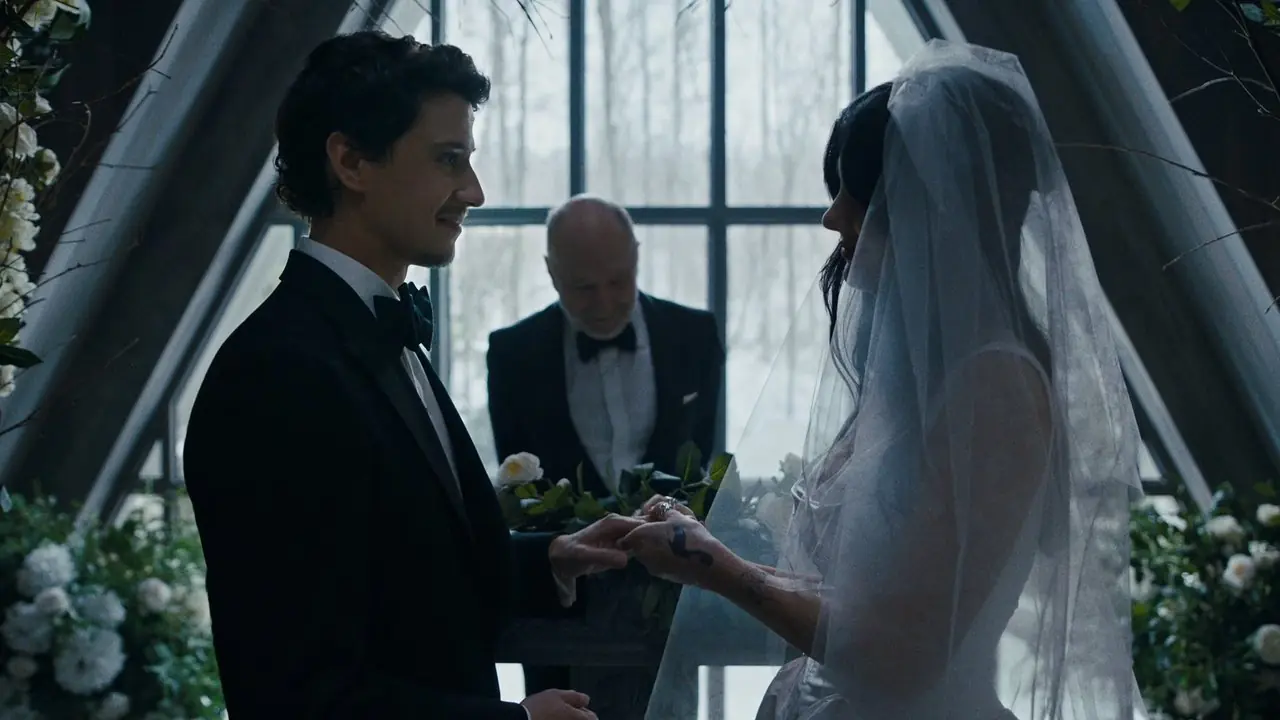 Nicky y Rachel se dan la mano en el altar en el final de Something Very Bad Is Going to Happen.